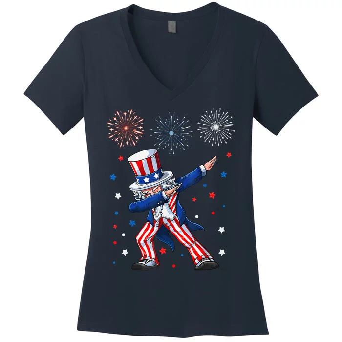 Dabbing Uncle Sam Fireworks 4th Of July Funny Women's V-Neck T-Shirt