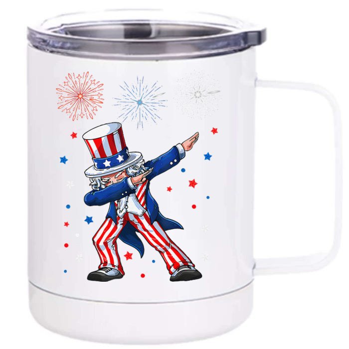 Dabbing Uncle Sam Fireworks 4th Of July Funny Front & Back 12oz Stainless Steel Tumbler Cup