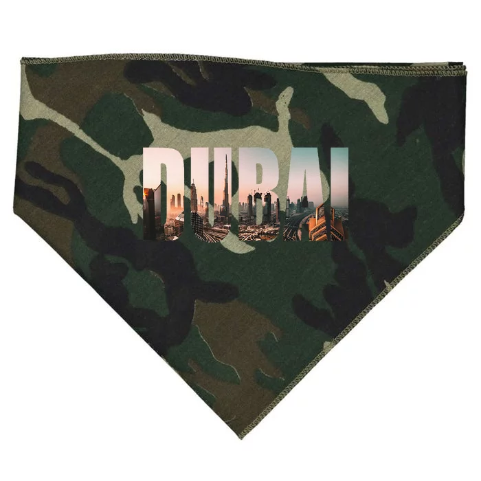 Dubai Uae Skyline Urban Photography Font USA-Made Doggie Bandana