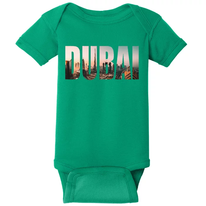 Dubai Uae Skyline Urban Photography Font Baby Bodysuit