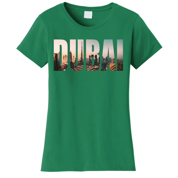 Dubai Uae Skyline Urban Photography Font Women's T-Shirt