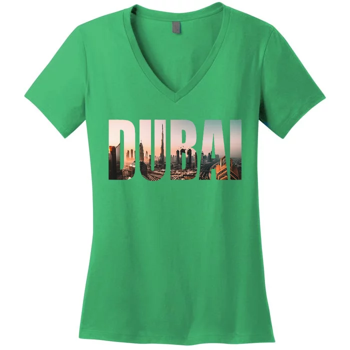 Dubai Uae Skyline Urban Photography Font Women's V-Neck T-Shirt