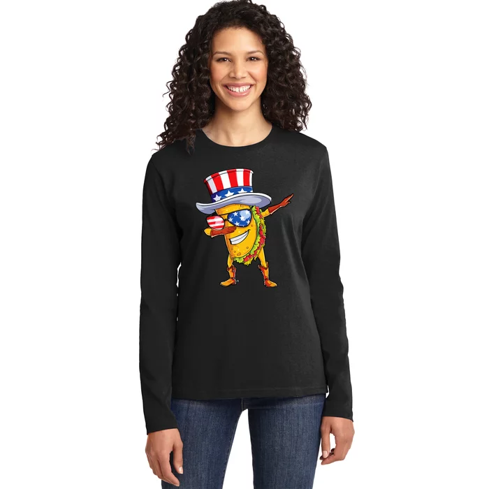 Dabbing Uncle Sam Taco 4th Of July Ladies Long Sleeve Shirt