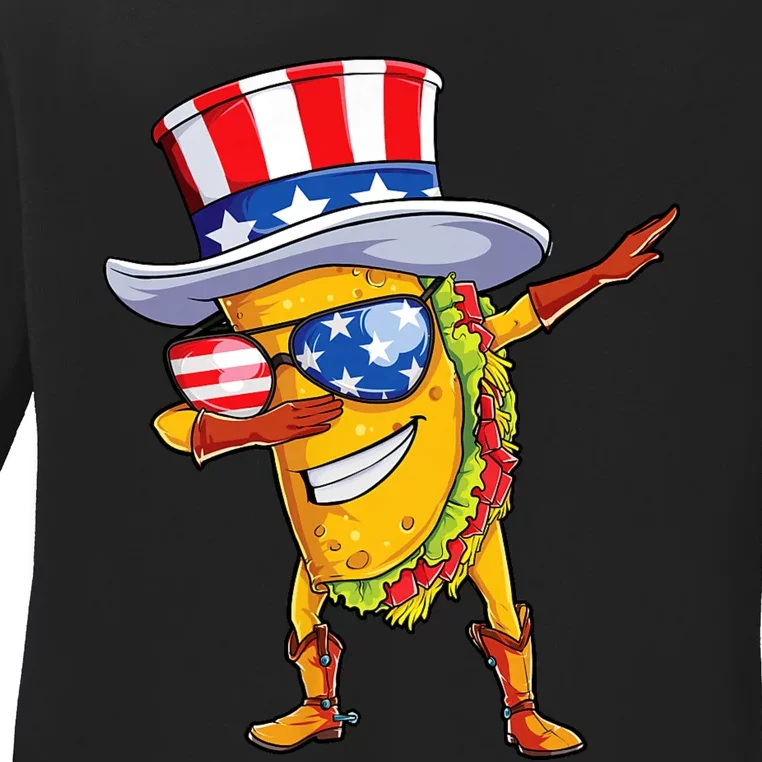 Dabbing Uncle Sam Taco 4th Of July Ladies Long Sleeve Shirt