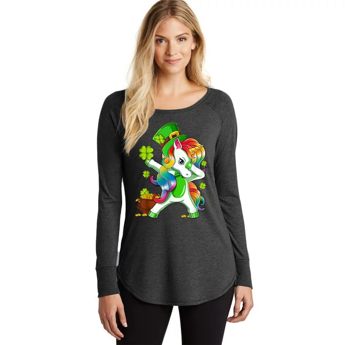 Dabbing Unicorn St Patricks Day Irish Shamrock Women's Perfect Tri Tunic Long Sleeve Shirt