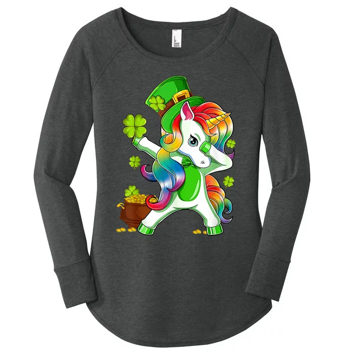 Dabbing Unicorn St Patricks Day Irish Shamrock Women's Perfect Tri Tunic Long Sleeve Shirt