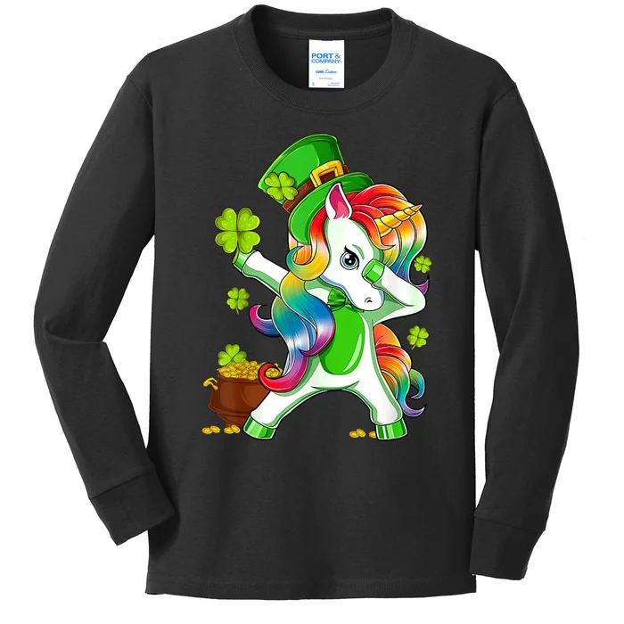 Dabbing Unicorn St Patricks Day Irish Shamrock Kids Long Sleeve Shirt