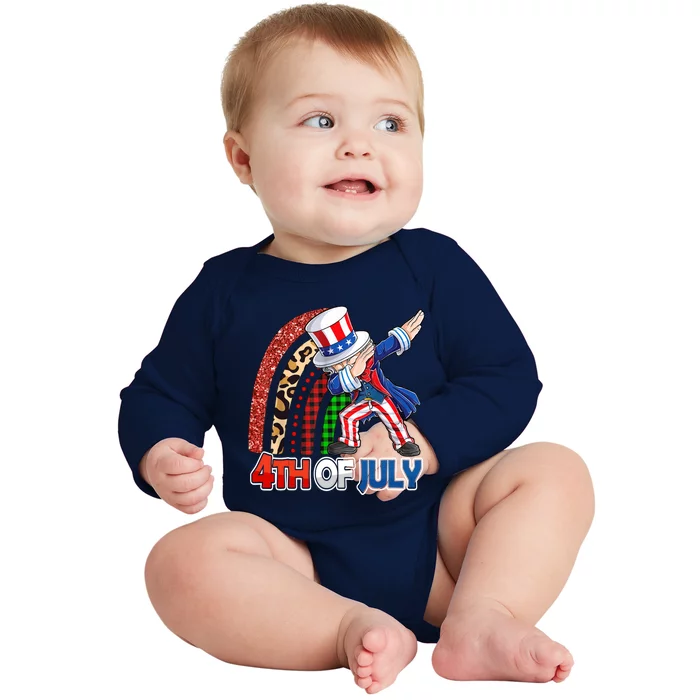 Dabbing Uncle Sam Rainbow 4th Of July Patriotic Gift Baby Long Sleeve Bodysuit