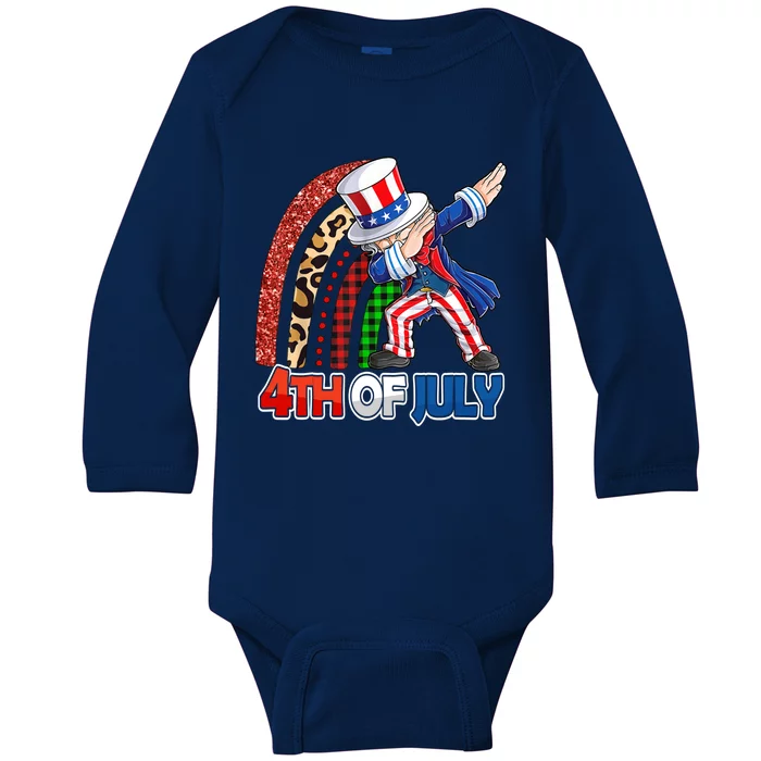 Dabbing Uncle Sam Rainbow 4th Of July Patriotic Gift Baby Long Sleeve Bodysuit