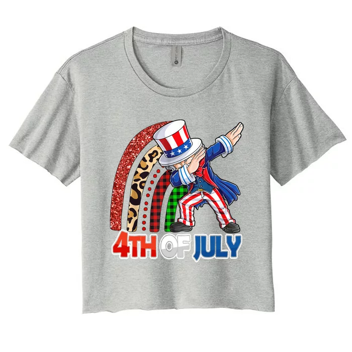 Dabbing Uncle Sam Rainbow 4th Of July Patriotic Gift Women's Crop Top Tee