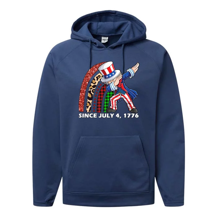 Dabbing Uncle Sam Rainbow 4th Of July Patriotic Gift Performance Fleece Hoodie