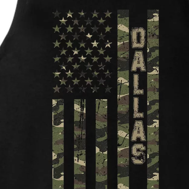 Dallas United States Distressed Camo w US Flag Ladies Tri-Blend Wicking Tank