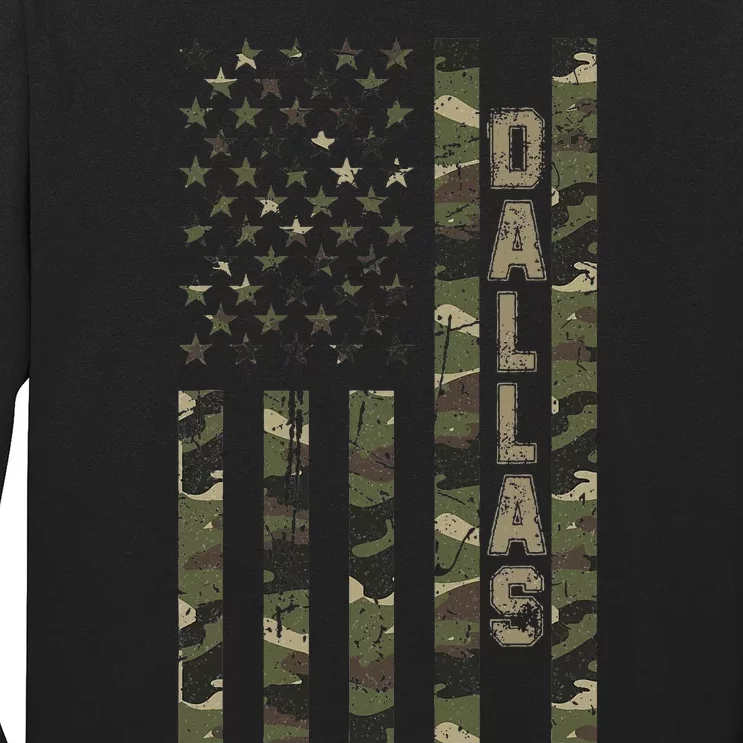 Dallas United States Distressed Camo w US Flag Long Sleeve Shirt