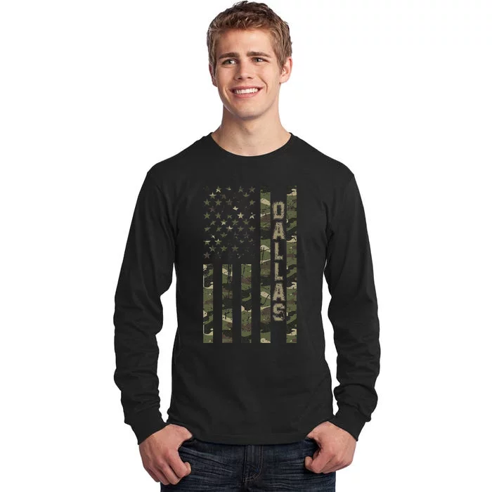 Dallas United States Distressed Camo w US Flag Tall Long Sleeve T-Shirt