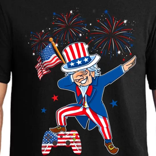 Dabbing Uncle Sam With Controller Usa Flag Indepedence Day Gift Pajama Set