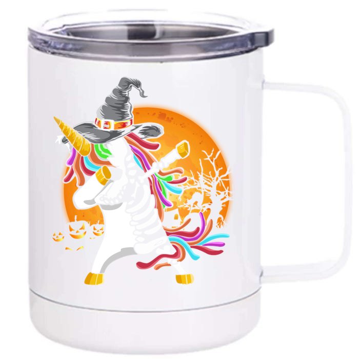 Dabbing Unicorn Skeleton Gift Halloween Dab Funny Meaningful Gift Front & Back 12oz Stainless Steel Tumbler Cup