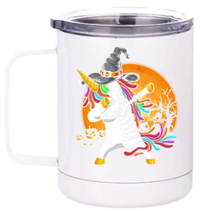 Dabbing Unicorn Skeleton Gift Halloween Dab Funny Meaningful Gift Front & Back 12oz Stainless Steel Tumbler Cup