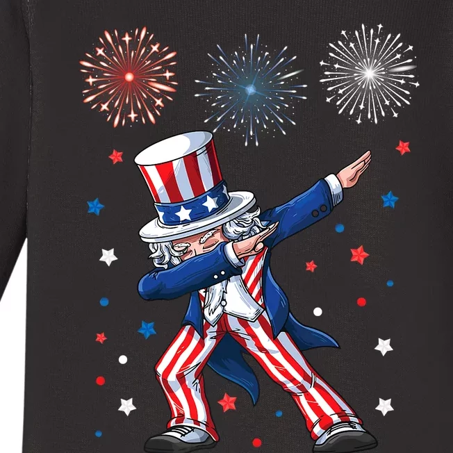 Dabbing Uncle Sam Fireworks 4th Of July Funny Dab Dance Baby Long Sleeve Bodysuit