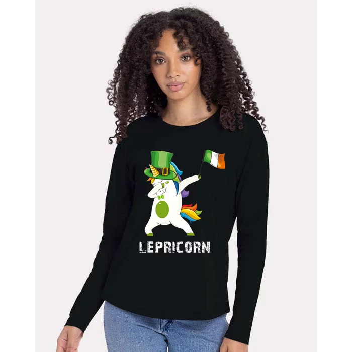 Dabbing Unicorn St Patricks Day Womens Cotton Relaxed Long Sleeve T-Shirt