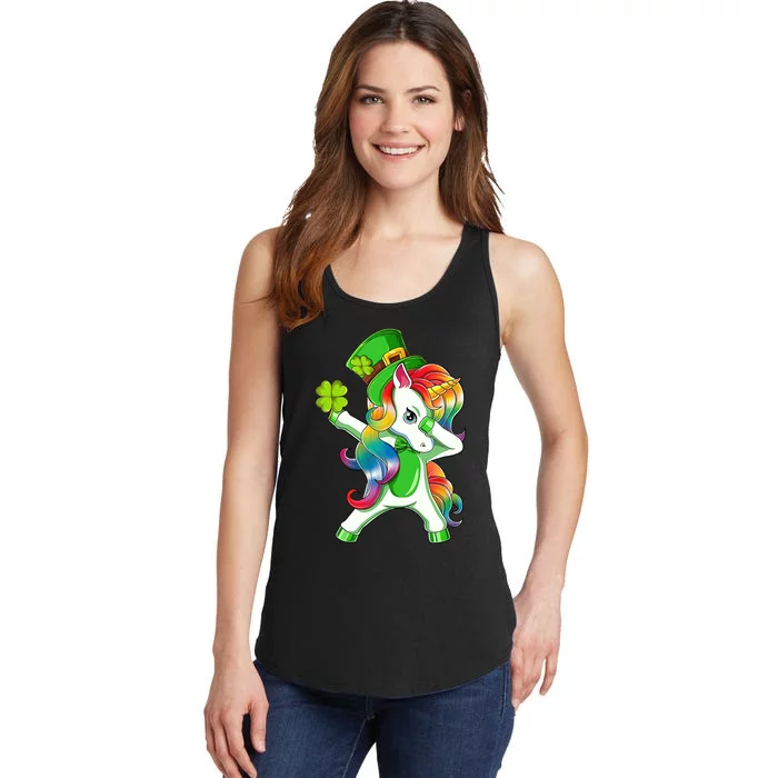 Dabbing Unicorn St Patricks Day Irish Shamrock Lepricorn Ladies Essential Tank