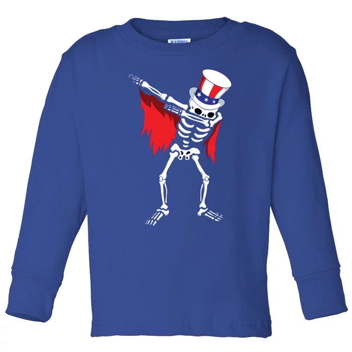 Dabbing Uncle Sam Skeleton Dab For Freedom 4th Of July Skull Meaningful Gift Toddler Long Sleeve Shirt