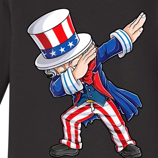 Dabbing Uncle Sam 4th Of July American Flag Baby Long Sleeve Bodysuit