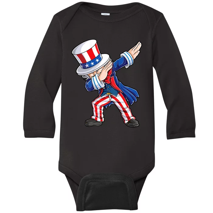 Dabbing Uncle Sam 4th Of July American Flag Baby Long Sleeve Bodysuit