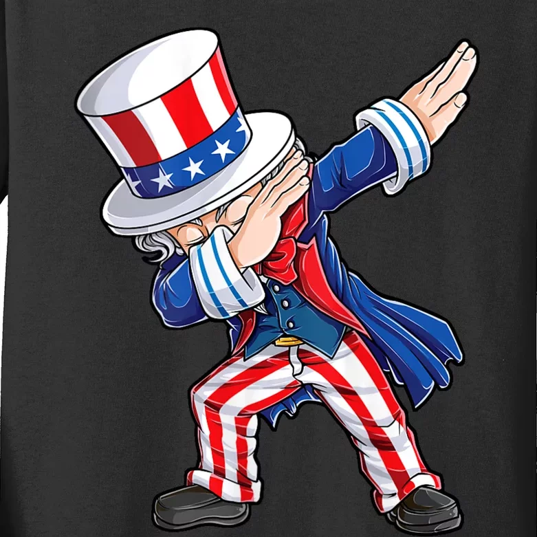 Dabbing Uncle Sam 4th Of July American Flag Kids Long Sleeve Shirt