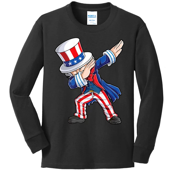 Dabbing Uncle Sam 4th Of July American Flag Kids Long Sleeve Shirt