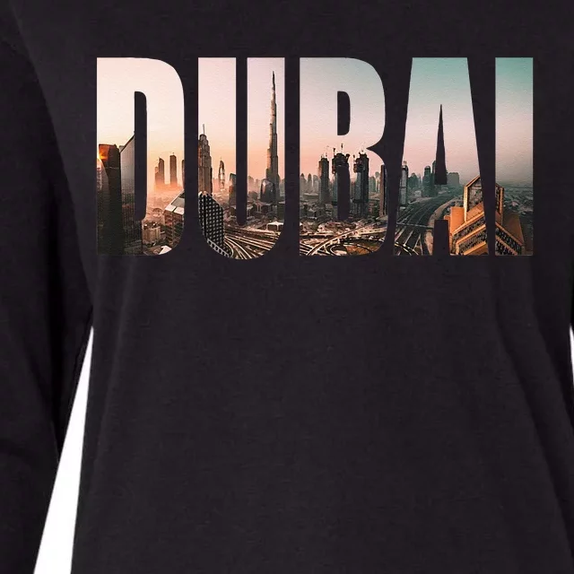 Dubai UAE Skyline Urban Photography Font Womens Cotton Relaxed Long Sleeve T-Shirt