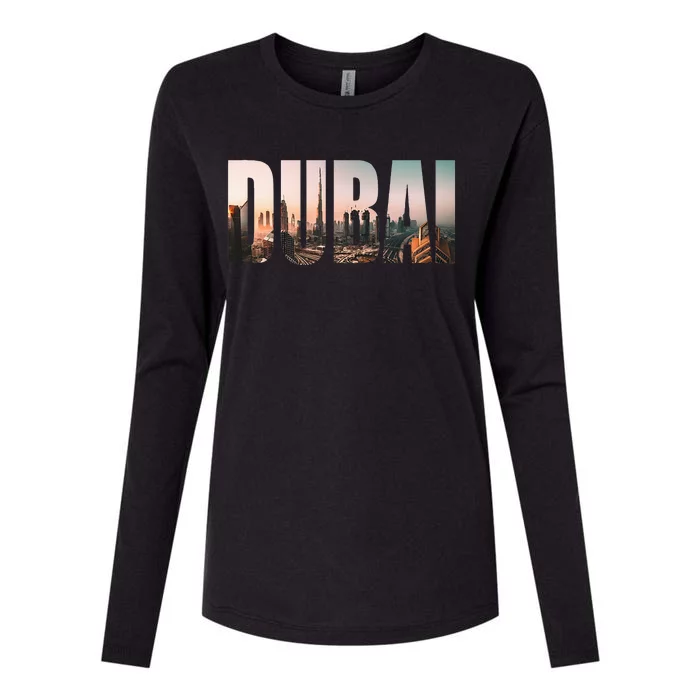 Dubai UAE Skyline Urban Photography Font Womens Cotton Relaxed Long Sleeve T-Shirt