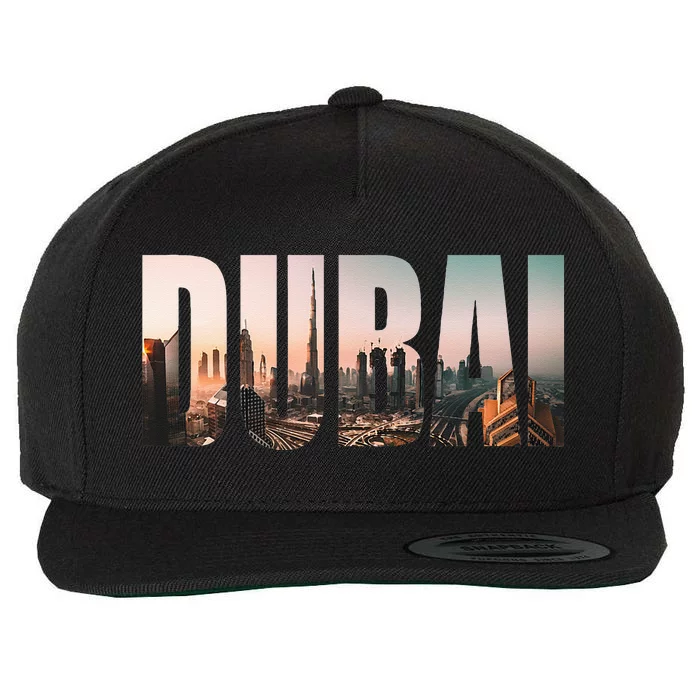 Dubai UAE Skyline Urban Photography Font Wool Snapback Cap