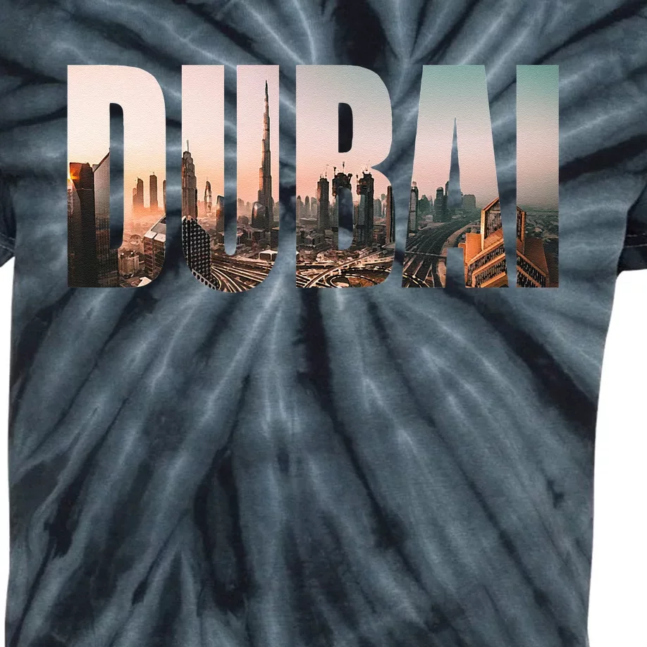 Dubai UAE Skyline Urban Photography Font Kids Tie-Dye T-Shirt