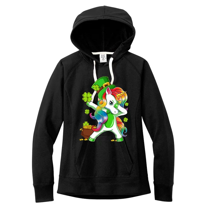 Dabbing Unicorn St Patricks Day Irish Shamrock Women's Fleece Hoodie