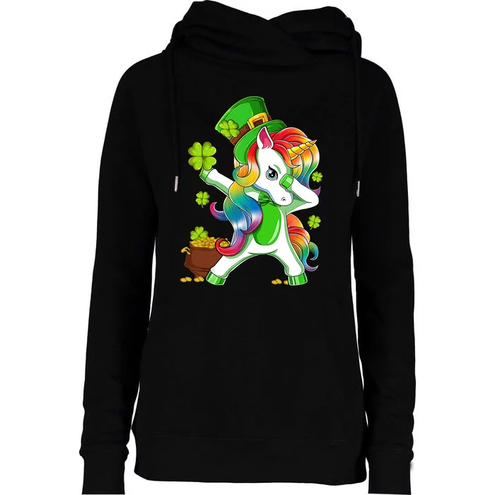 Dabbing Unicorn St Patricks Day Irish Shamrock Womens Funnel Neck Pullover Hood