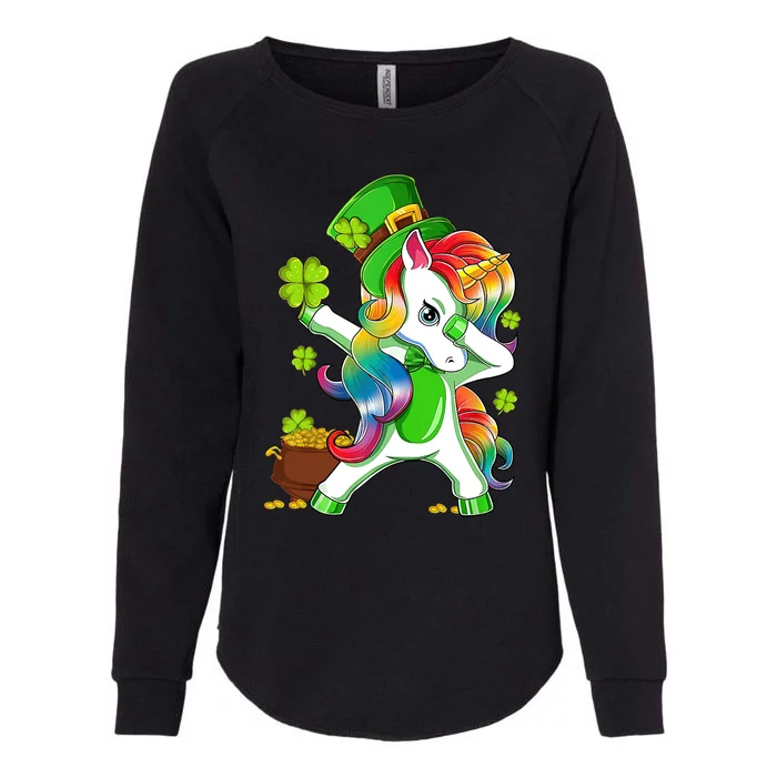 Dabbing Unicorn St Patricks Day Irish Shamrock Womens California Wash Sweatshirt