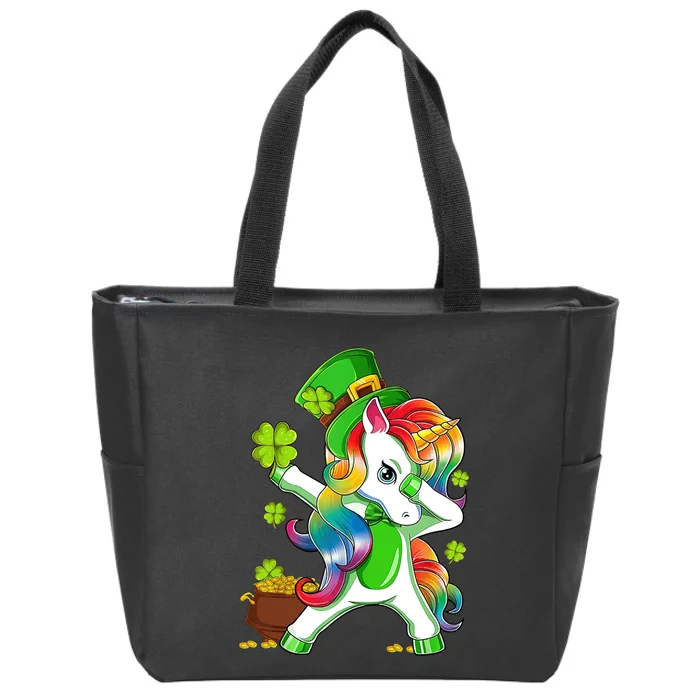 Dabbing Unicorn St Patricks Day Irish Shamrock Zip Tote Bag