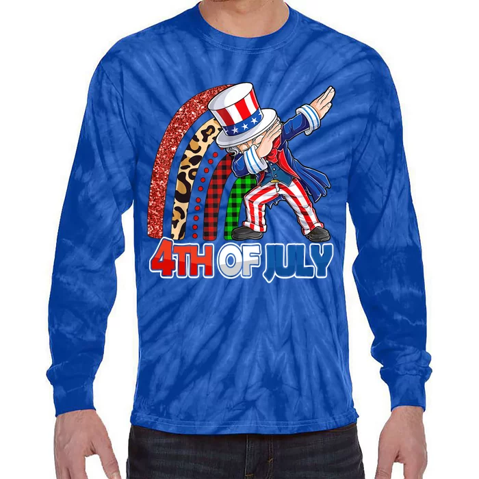 Dabbing Uncle Sam Rainbow 4th Of July Patriotic Gift Tie-Dye Long Sleeve Shirt