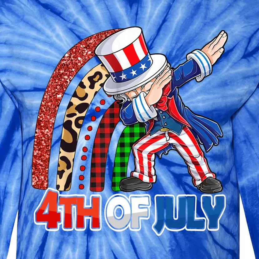 Dabbing Uncle Sam Rainbow 4th Of July Patriotic Gift Tie-Dye Long Sleeve Shirt