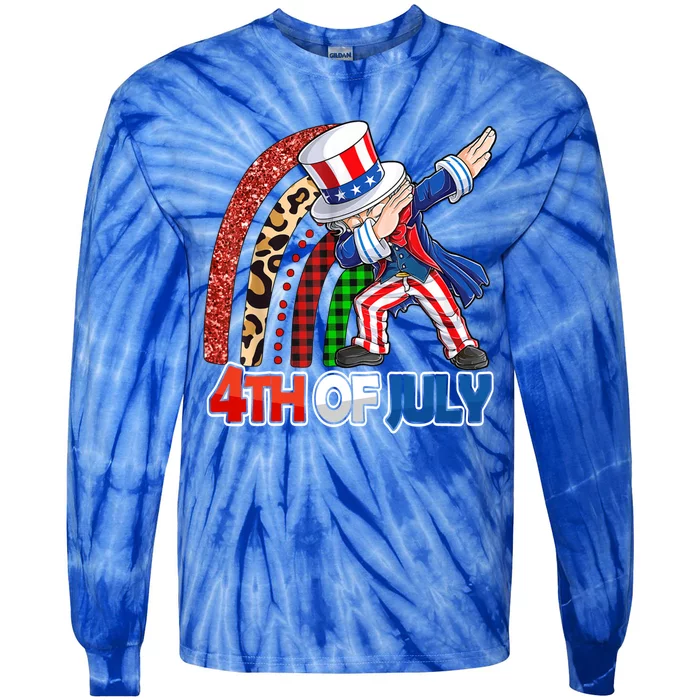 Dabbing Uncle Sam Rainbow 4th Of July Patriotic Gift Tie-Dye Long Sleeve Shirt