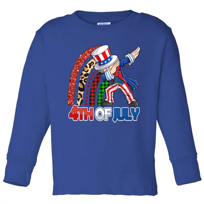 Dabbing Uncle Sam Rainbow 4th Of July Patriotic Gift Toddler Long Sleeve Shirt