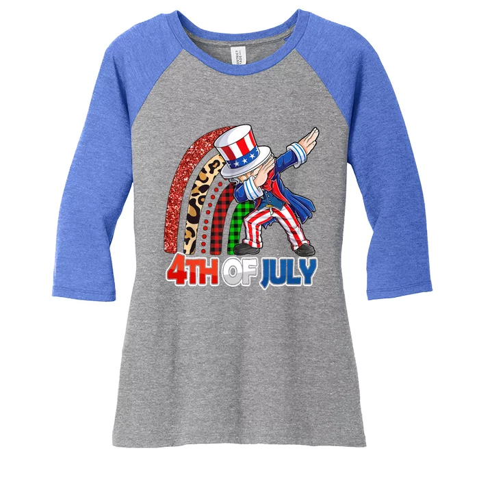 Dabbing Uncle Sam Rainbow 4th Of July Patriotic Gift Women's Tri-Blend 3/4-Sleeve Raglan Shirt