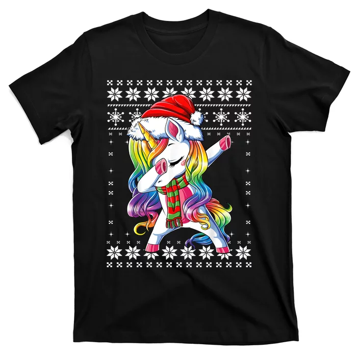 Dabbing Unicorn Santa Sweater Christmas Ugly Kids Girls Womens T-Shirt