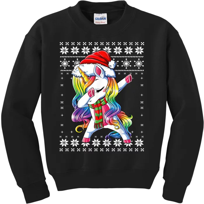 Dabbing Unicorn Santa Sweater Christmas Ugly Kids Girls Womens Kids Sweatshirt