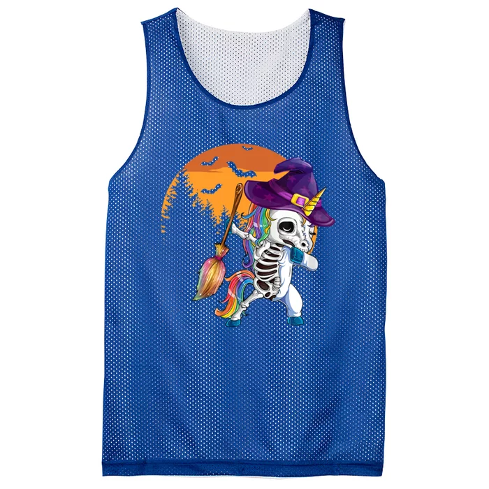 Dabbing Unicorn Skeleton Witch Hat Halloween Gift Mesh Reversible Basketball Jersey Tank