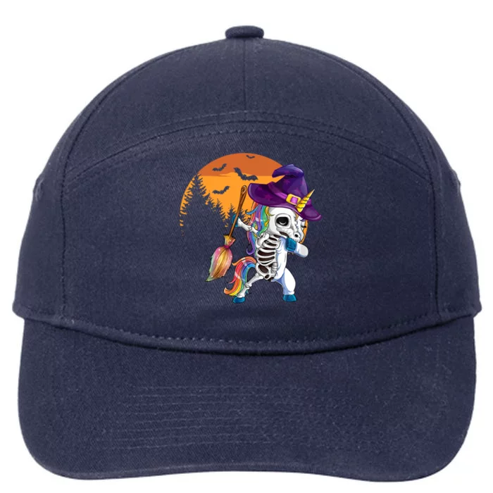 Dabbing Unicorn Skeleton Witch Hat Halloween Gift 7-Panel Snapback Hat