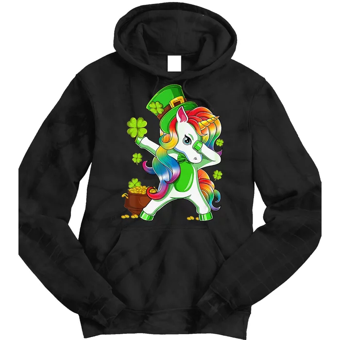 Dabbing Unicorn St Patricks Day Irish Shamrock Tie Dye Hoodie