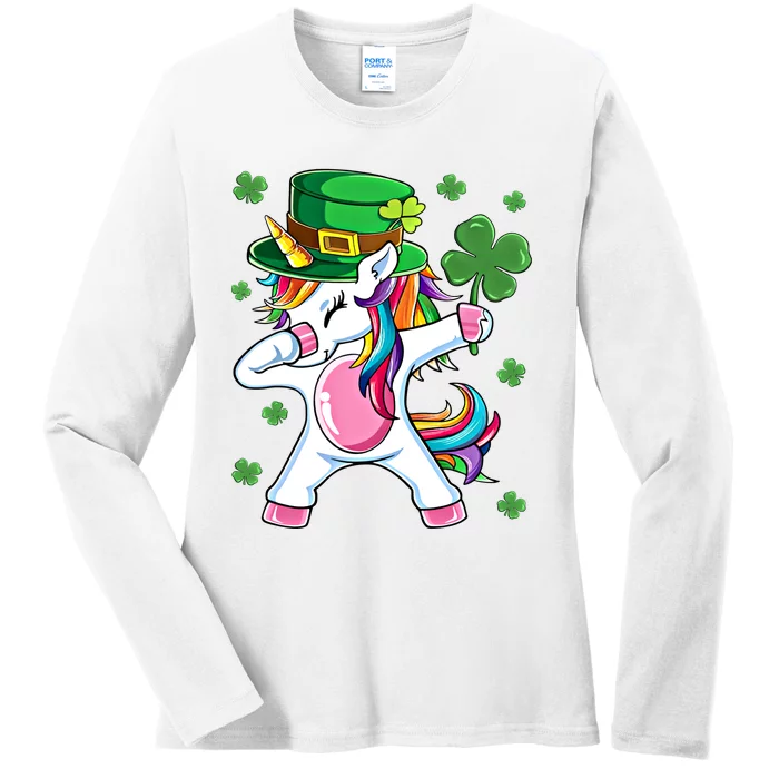 Dabbing Unicorn St Patricks Day Irish Dab Funny Gift Ladies Long Sleeve Shirt