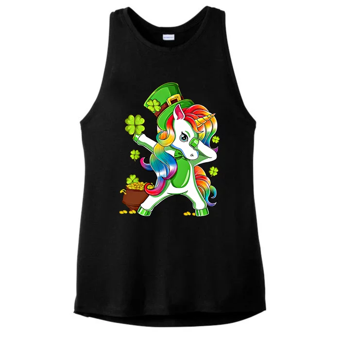 Dabbing Unicorn St Patricks Day Irish Shamrock Gift Ladies Tri-Blend Wicking Tank