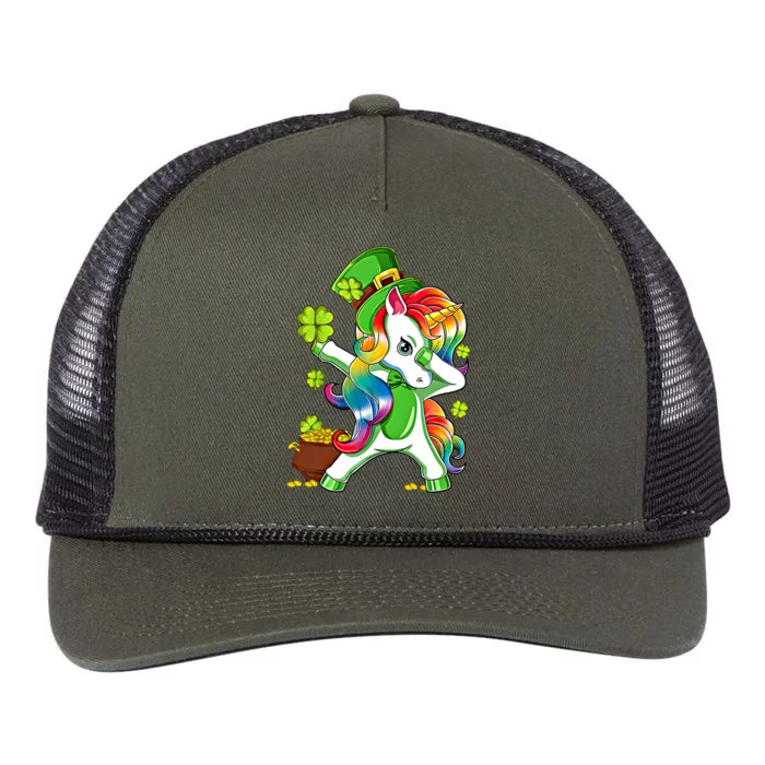 Dabbing Unicorn St Patricks Day Irish Shamrock Gift Retro Rope Trucker Hat Cap